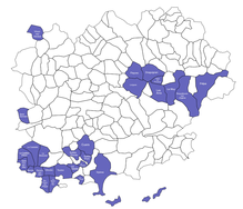 Carte du Var avec les 27 communes ayant signées un CMS coloriées en Violet