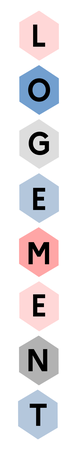mot logement ecrit verticalement dans des forme hexagonale de couleur